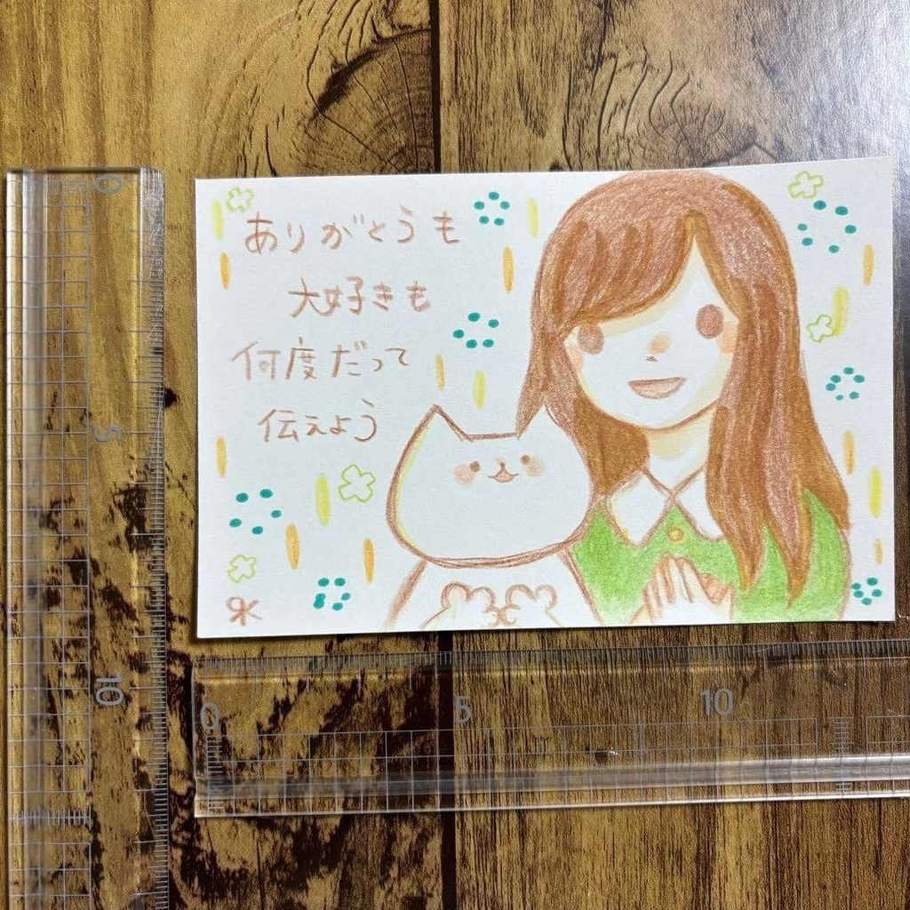 【464】【女の子と猫の絵】オリジナルアナログ手描きイラスト原画 自作創作アート