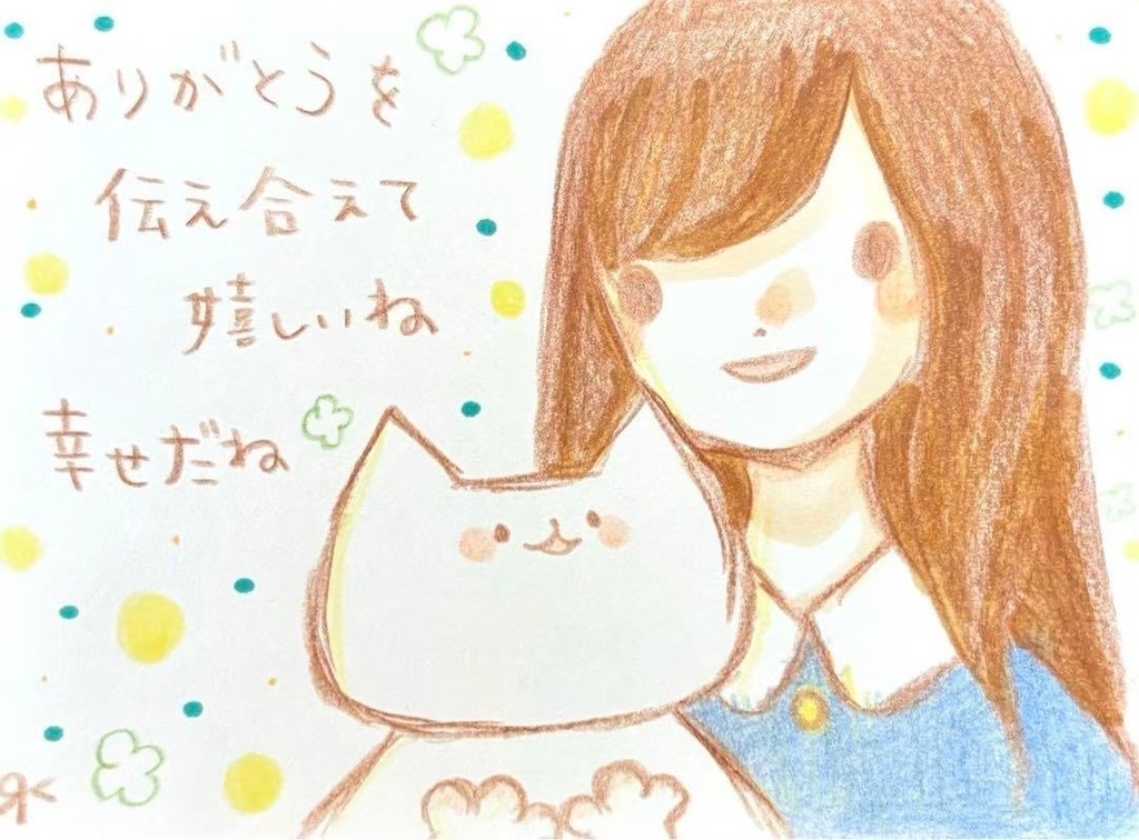 【466】【女の子と猫の絵】オリジナルアナログ手描きイラスト原画　自作創作アート