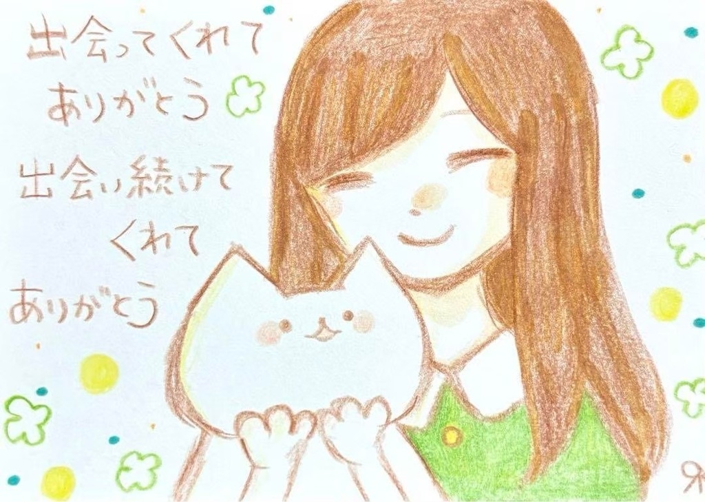 【468】【女の子と猫の絵】オリジナルアナログ手描きイラスト原画　自作創作アート