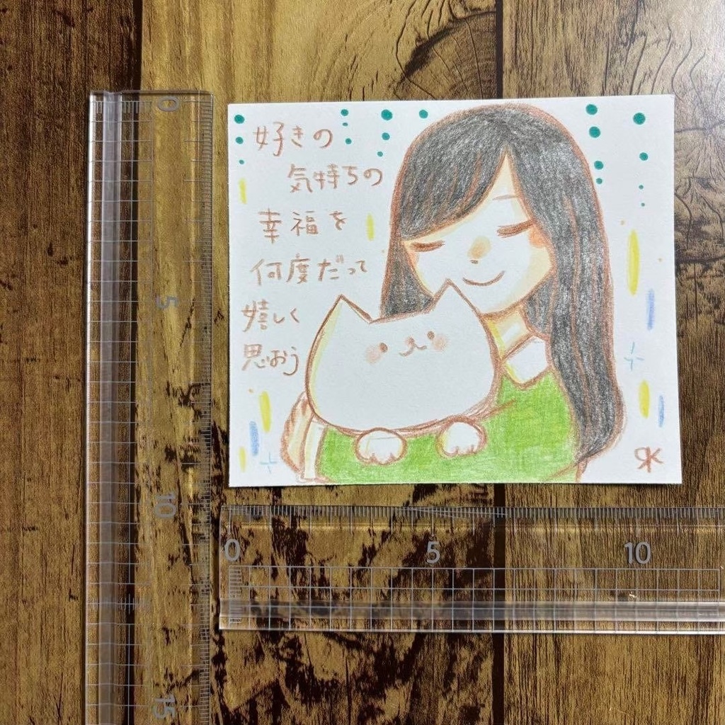 【469】【女の子と猫の絵】オリジナルアナログ手描きイラスト原画 自作創作アート