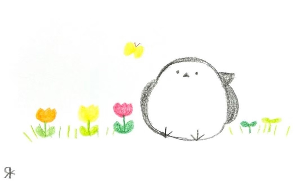 【475】【シマエナガの絵】オリジナルアナログ手描きイラスト原画 自作創作アート