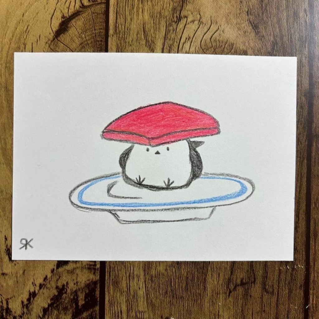 【492】【シマエナガの絵】オリジナルアナログ手描きイラスト原画 自作創作作品