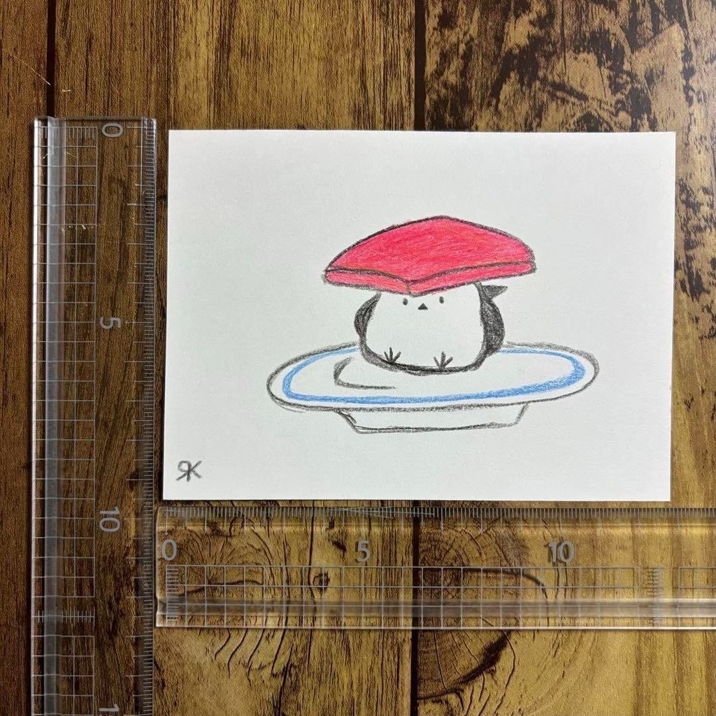 【492】【シマエナガの絵】オリジナルアナログ手描きイラスト原画 自作創作作品