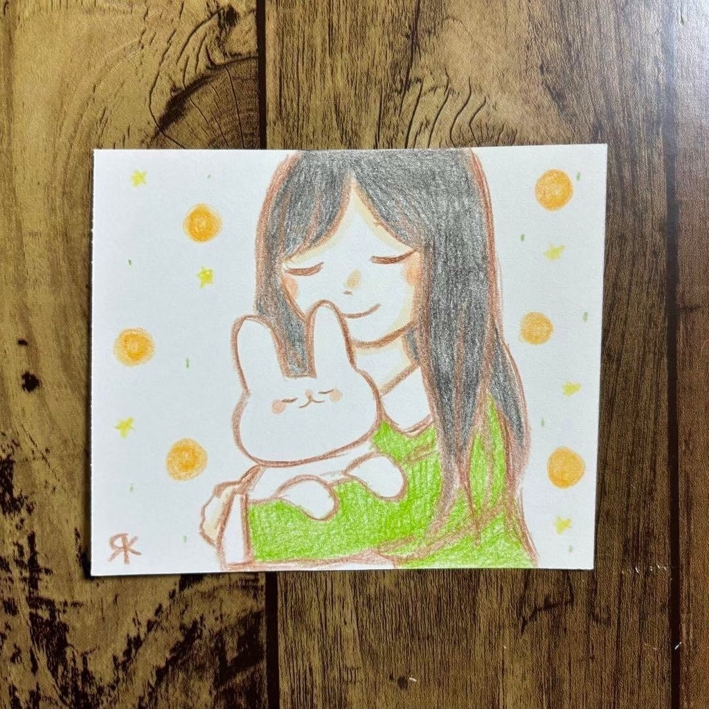 【503】【女の子とうさぎの絵】オリジナルアナログ手描きイラスト原画 自作創作