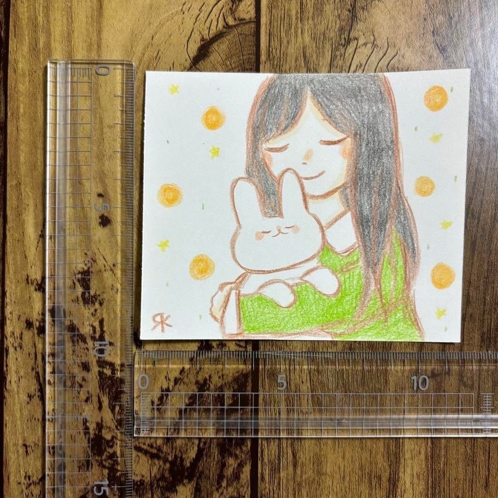 【503】【女の子とうさぎの絵】オリジナルアナログ手描きイラスト原画 自作創作