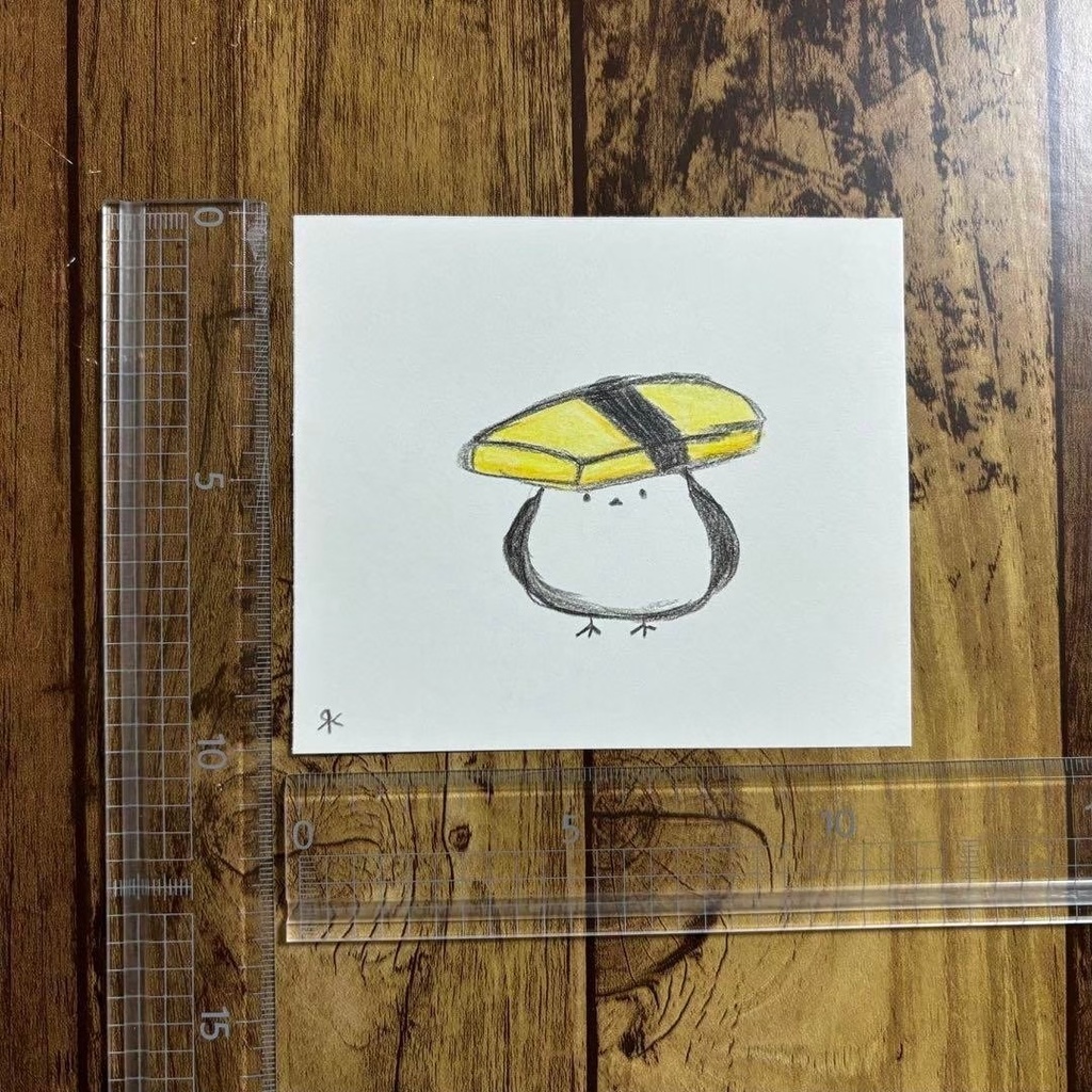 【505】【シマエナガの絵】オリジナルアナログ手描きイラスト原画 自作創作アート