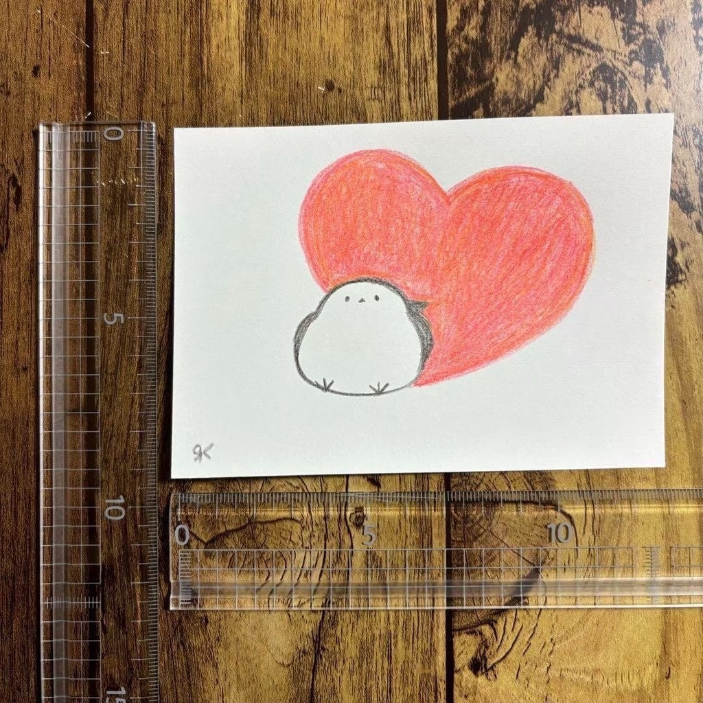 【506】【シマエナガの絵】オリジナルアナログ手描きイラスト原画 自作創作アート