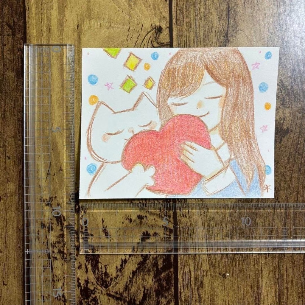 【508】【女の子と猫の絵】オリジナルアナログ手描きイラスト原画 自作創作作品