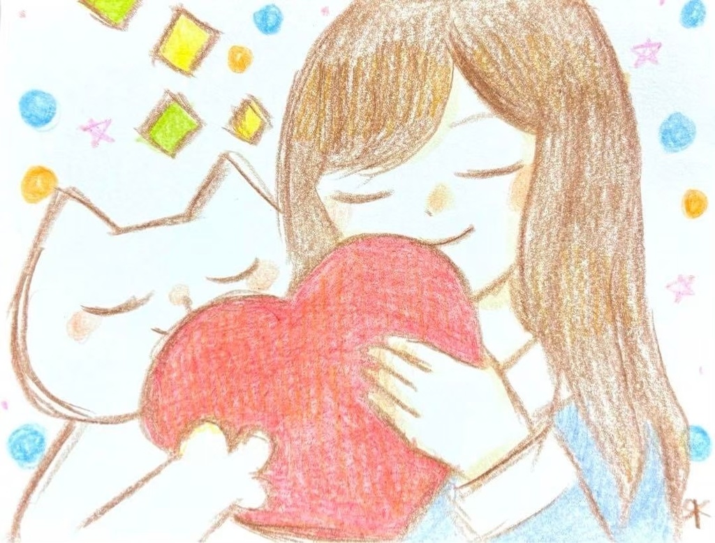 【508】【女の子と猫の絵】オリジナルアナログ手描きイラスト原画　自作創作作品