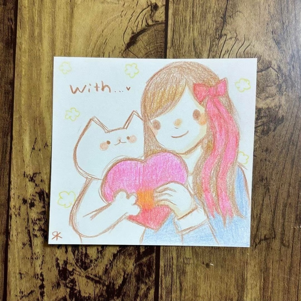 【516】【女の子と猫の絵】オリジナルアナログ手描きイラスト原画 自作創作作品