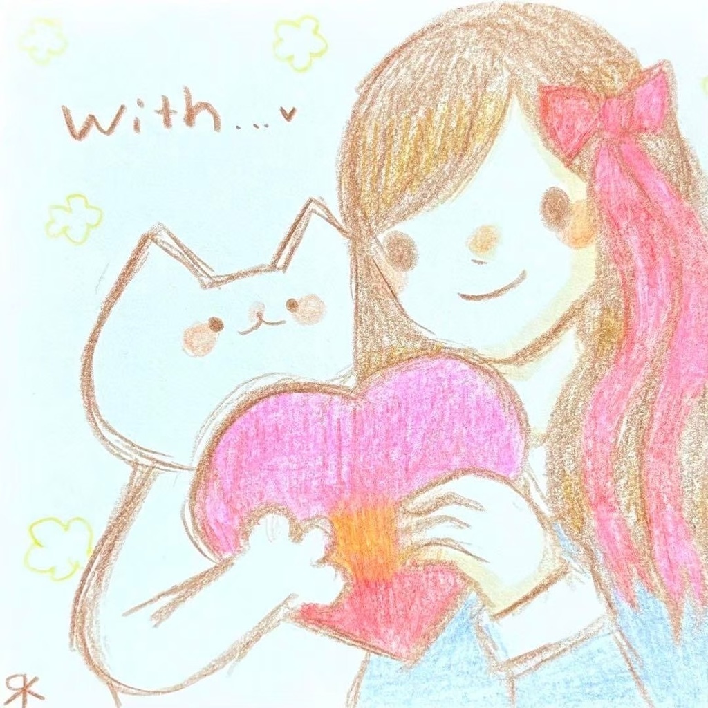 【516】【女の子と猫の絵】オリジナルアナログ手描きイラスト原画　自作創作作品