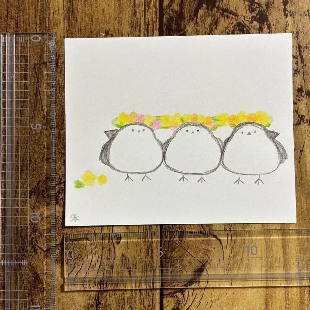 【533】【シマエナガの絵】オリジナルアナログ手描きイラスト原画 自作創作作品