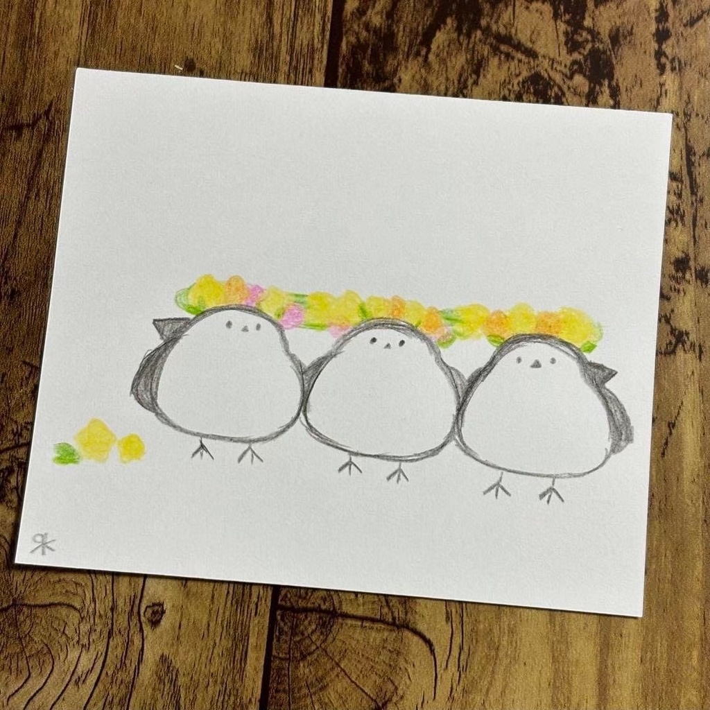 【533】【シマエナガの絵】オリジナルアナログ手描きイラスト原画 自作創作作品