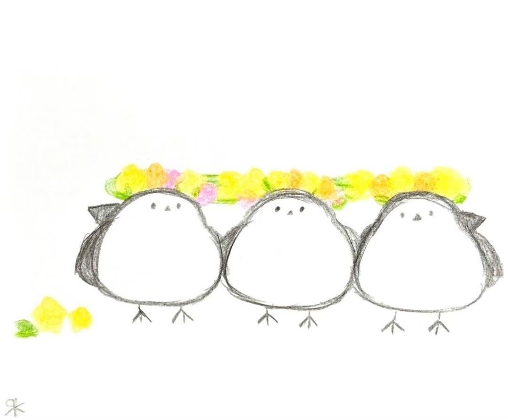 【533】【シマエナガの絵】オリジナルアナログ手描きイラスト原画　自作創作作品