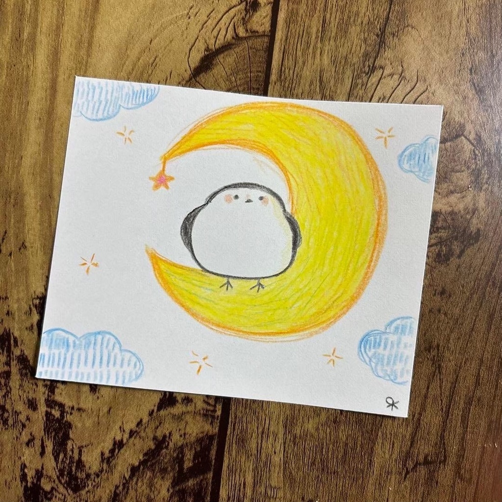 【534】【シマエナガの絵】オリジナルアナログ手描きイラスト原画 自作創作作品