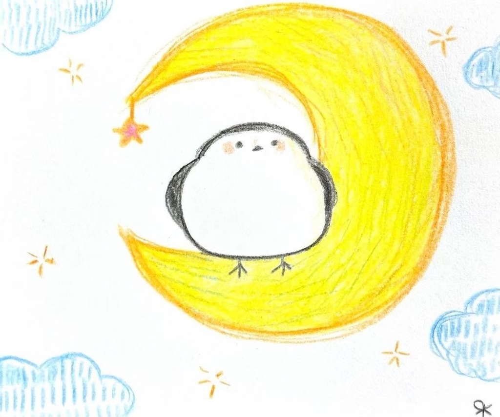 【534】【シマエナガの絵】オリジナルアナログ手描きイラスト原画　自作創作作品