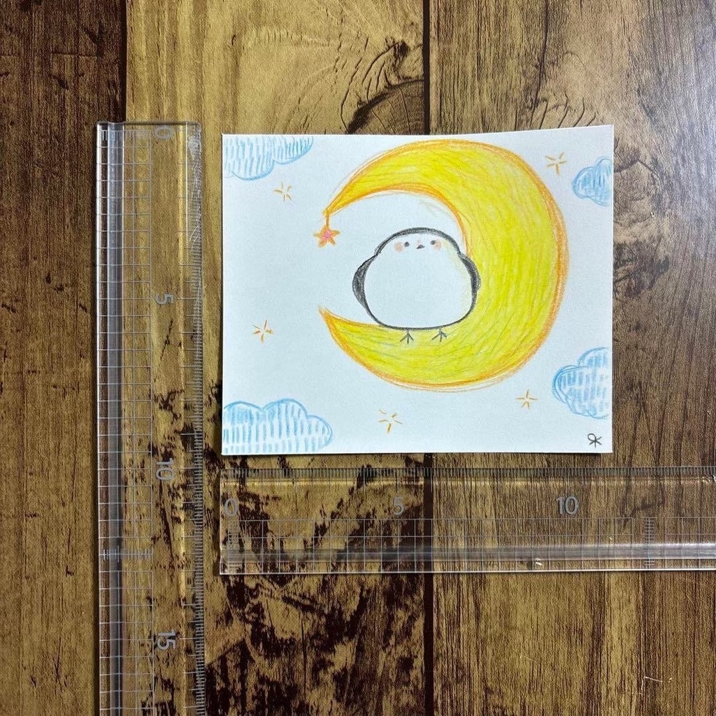 【534】【シマエナガの絵】オリジナルアナログ手描きイラスト原画 自作創作作品