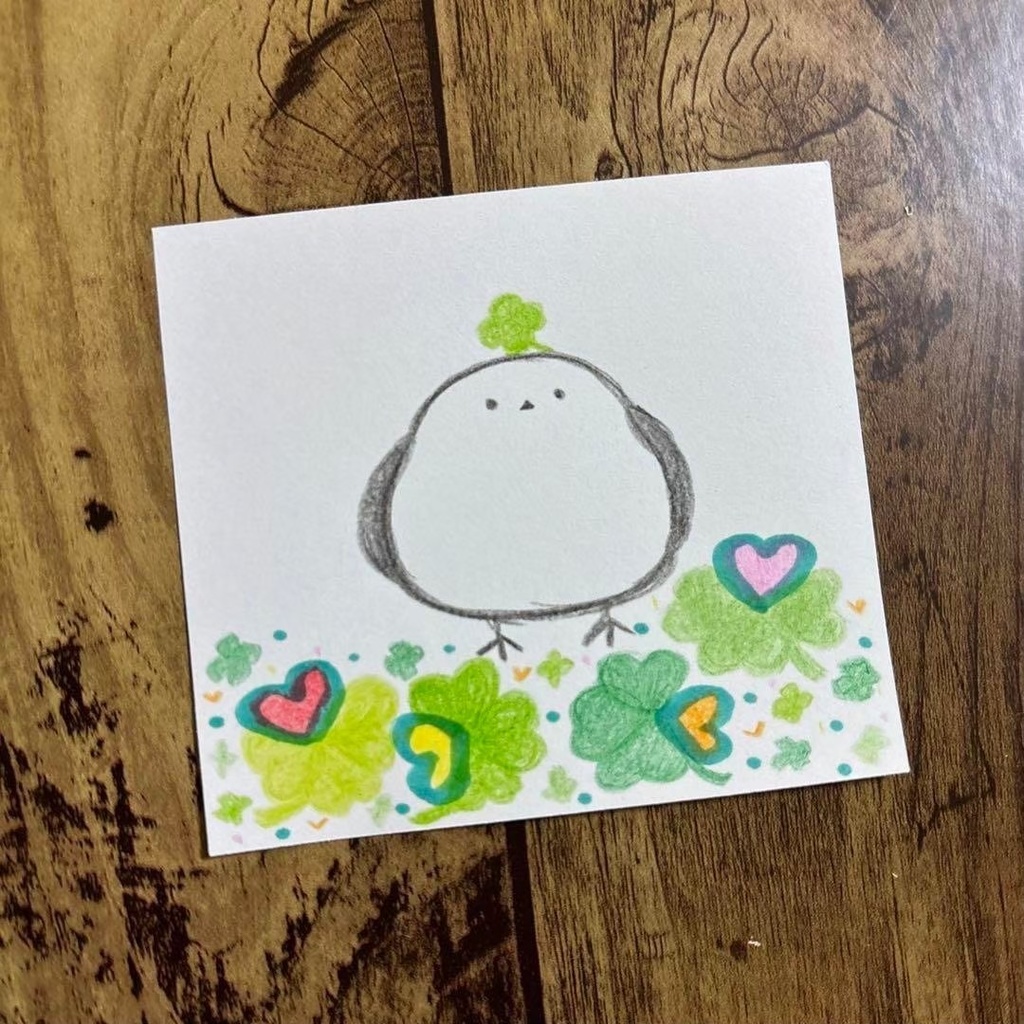 【535】【シマエナガの絵】オリジナルアナログ手描きイラスト原画 自作創作作品