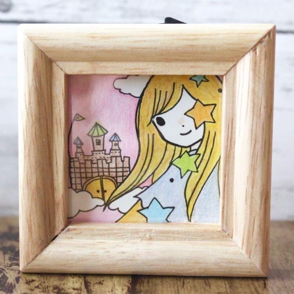 【555】【女の子の絵】額付オリジナルアナログ手描きイラスト原画 自作創作作品