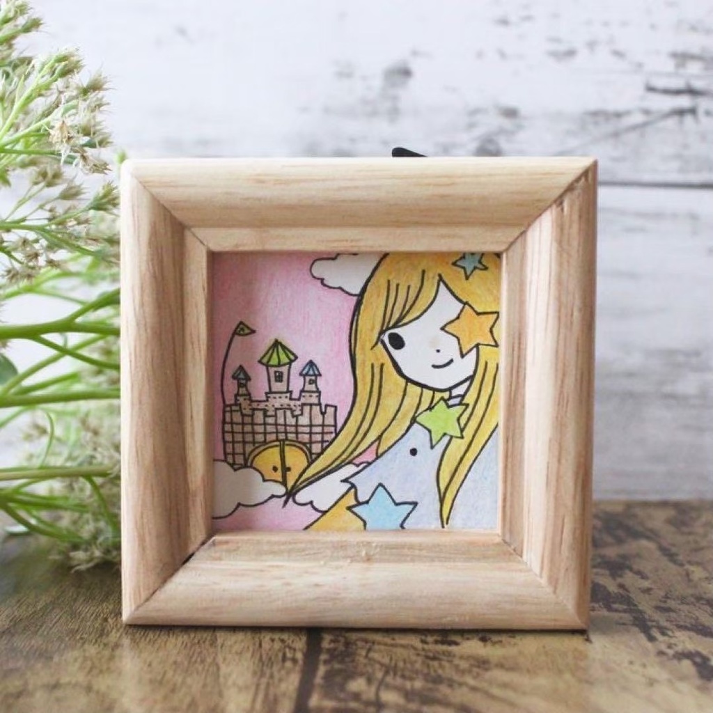 【555】【女の子の絵】額付オリジナルアナログ手描きイラスト原画 自作創作作品