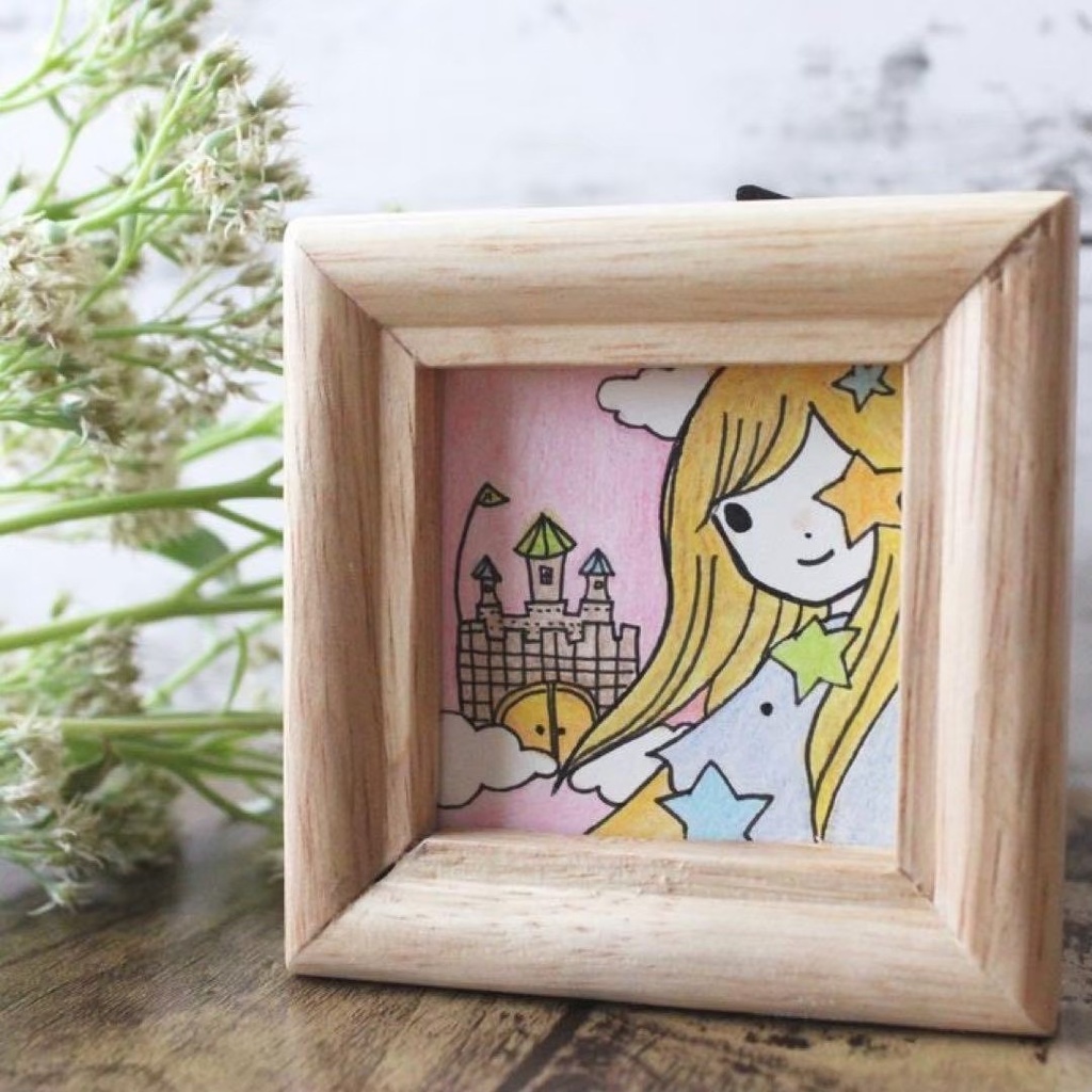 【555】【女の子の絵】額付オリジナルアナログ手描きイラスト原画 自作創作作品