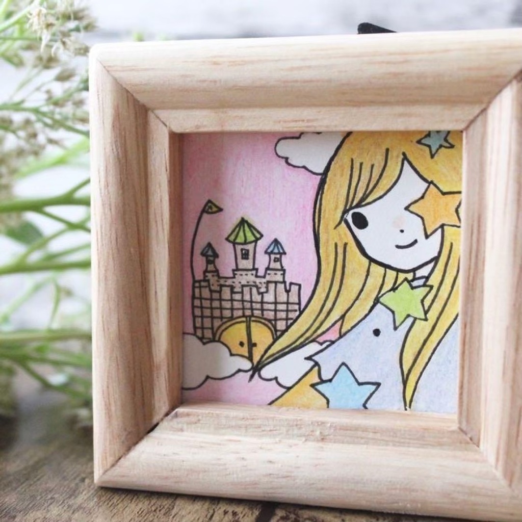 【555】【女の子の絵】額付オリジナルアナログ手描きイラスト原画 自作創作作品