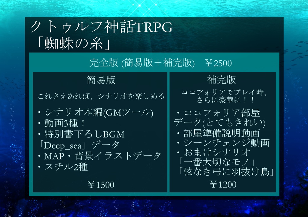 クトゥルフ神話TRPGシナリオ「蜘蛛の糸」データ