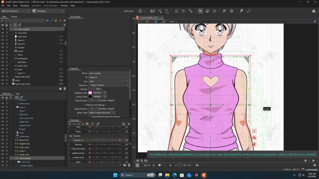 Customizable Live2D model 90s anime style (female)