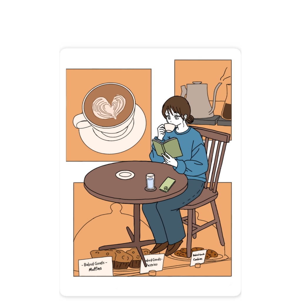 休日のカフェステッカー