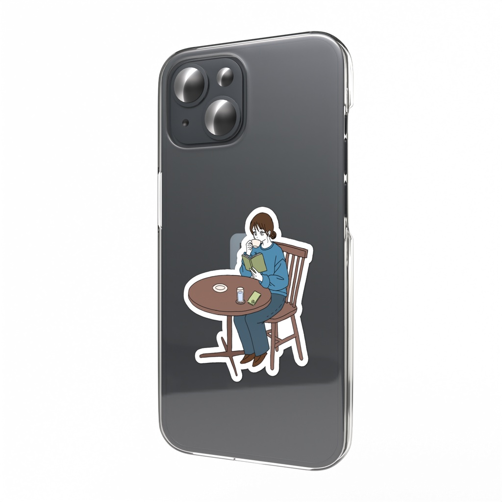 休日のカフェの女の子ステッカー