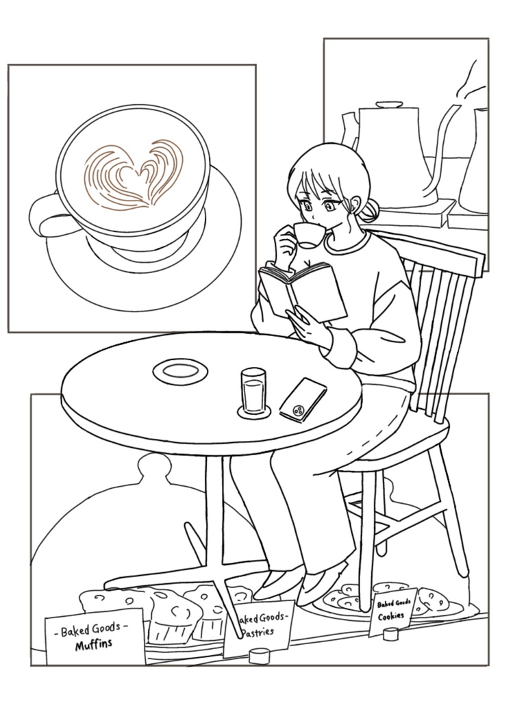 休日のカフェラインTシャツ