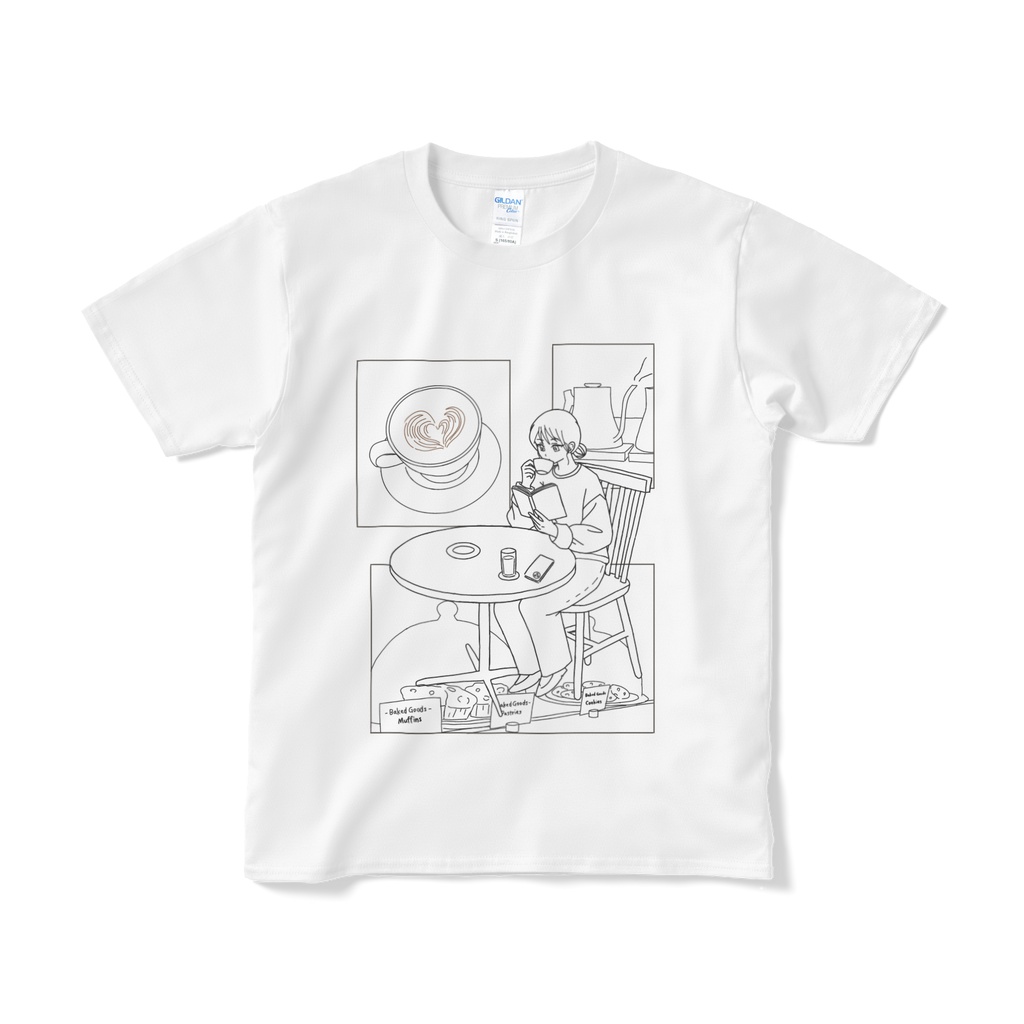 休日のカフェラインTシャツ