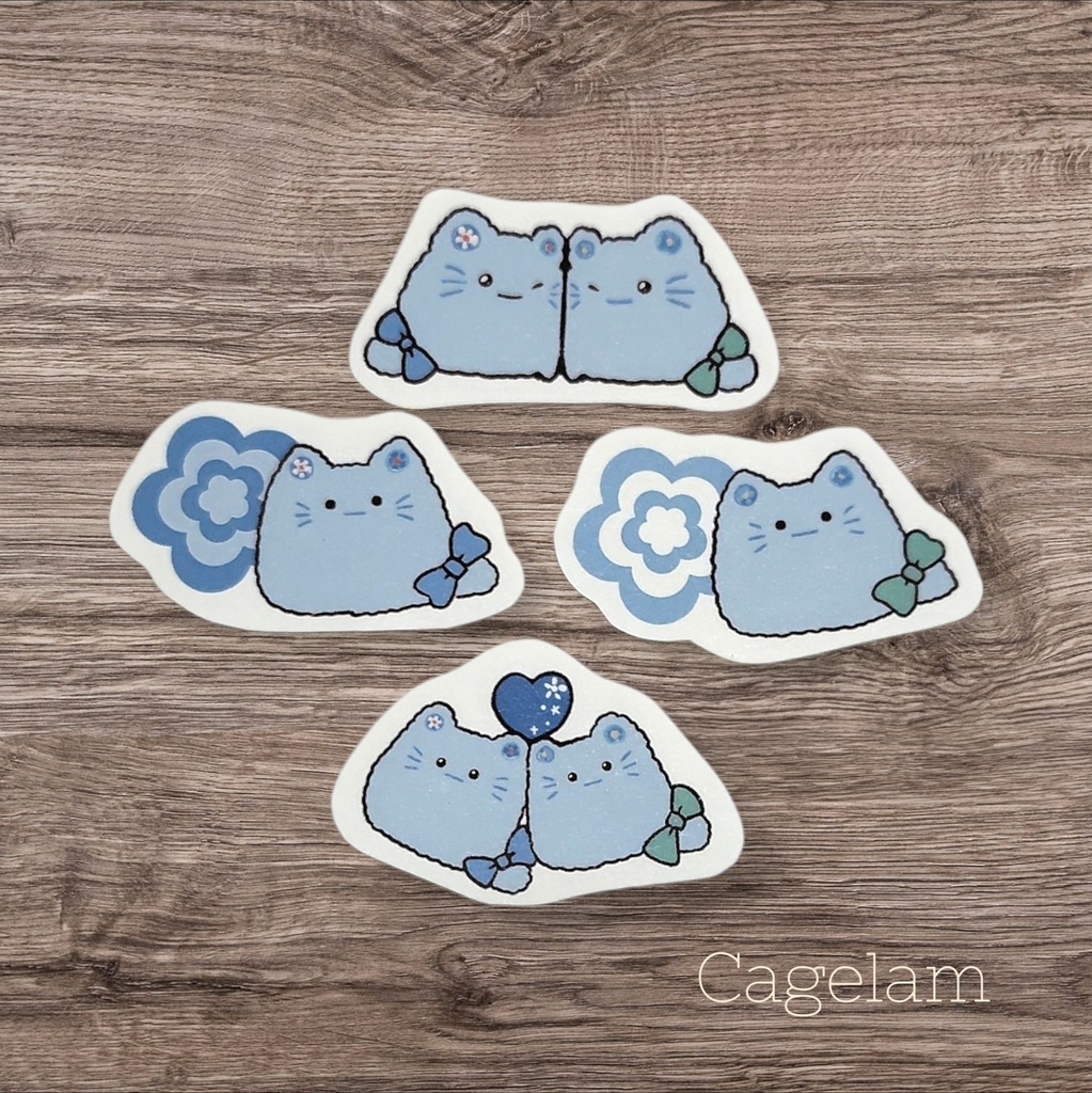 【👑ペアぬいぐるみ&限定シール】空色わたあめ∥手のひらサイズ ねこ