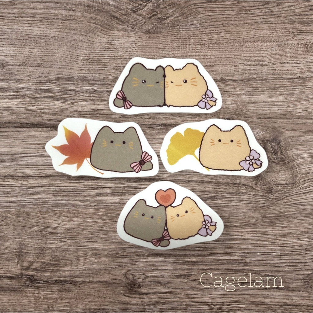 👑【ペアぬいぐるみ&限定シール】秋の装い🍁∥手のひらサイズ ねこ