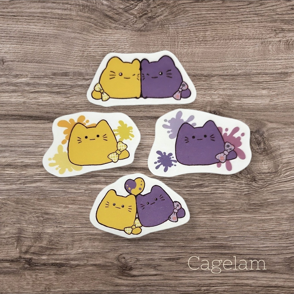 【👑ペアぬいぐるみ&限定シール】ライバル🧡💜∥手のひらサイズ ねこ