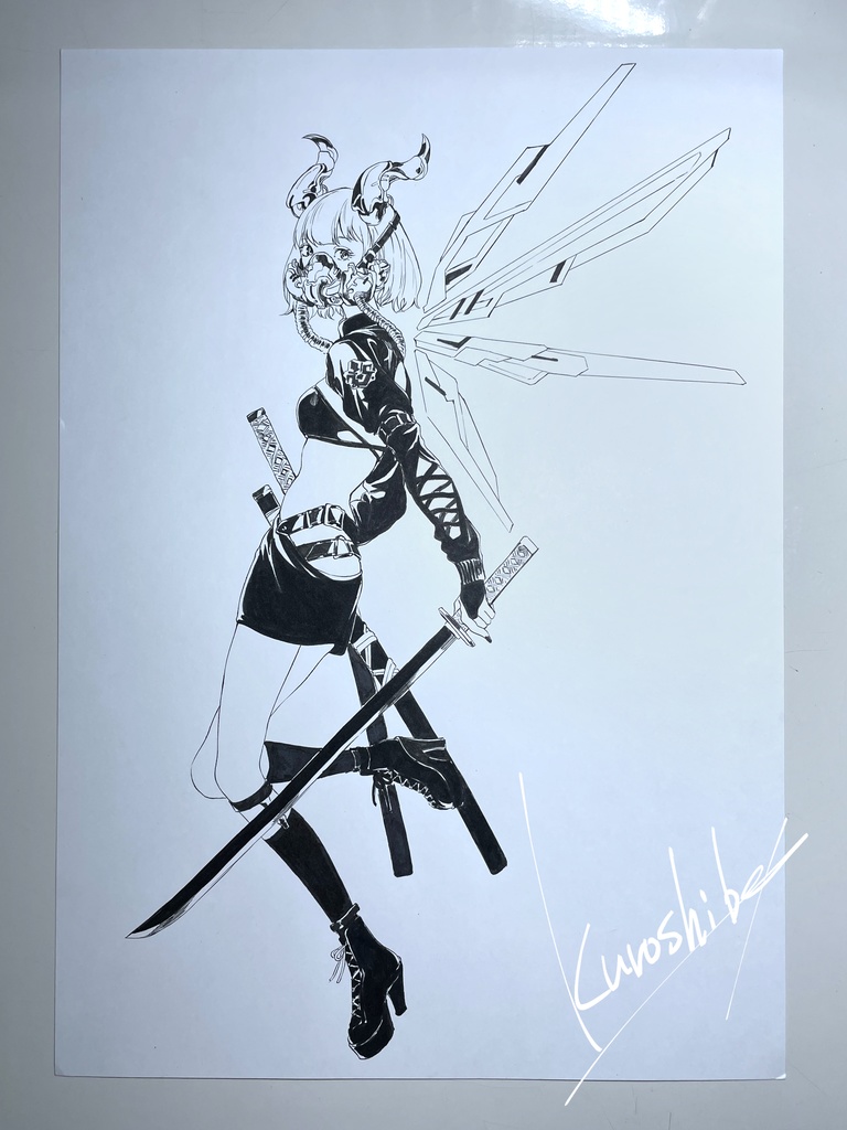 モノクロイラスト原画「Cyber -Oni-」