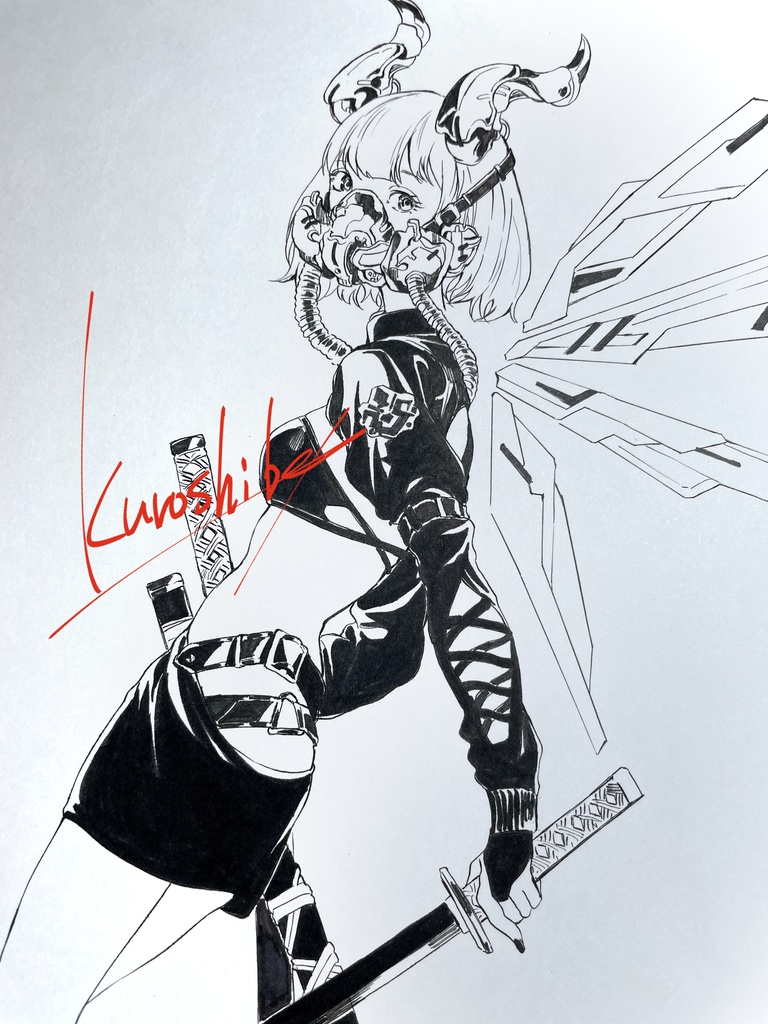 モノクロイラスト原画「Cyber -Oni-」
