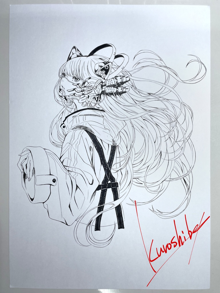 モノクロイラスト原画「Cyber Cat」A4210×297mm
