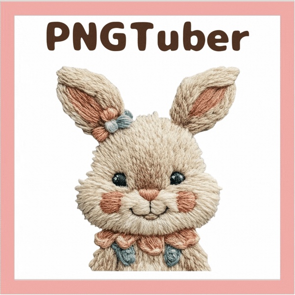 Veadotube対応 刺繍風 ウサギ PNGTuber素材 – 4表情 / Embroidery Bunny PNGTuber