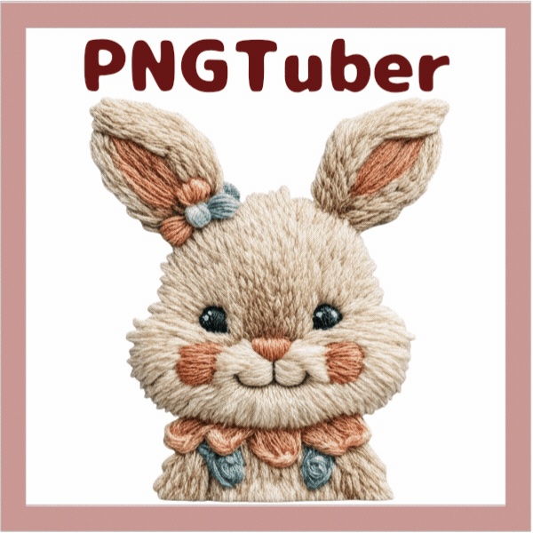 Veadotube対応 刺繍風 ウサギ PNGTuber素材 – 4表情 / Embroidery Bunny PNGTuber