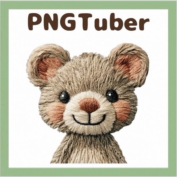 Veadotube対応 刺繍風 テディベア PNGtuber素材 - 4表情セット / Embroidery Teddy Bear PNGTuber