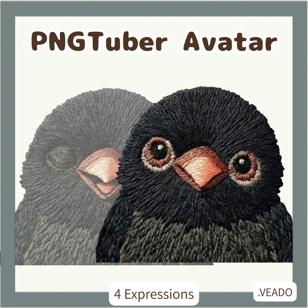刺繍風 カラス PNGtuber素材 - 4表情セット / Embroidery Crow PNGTuber