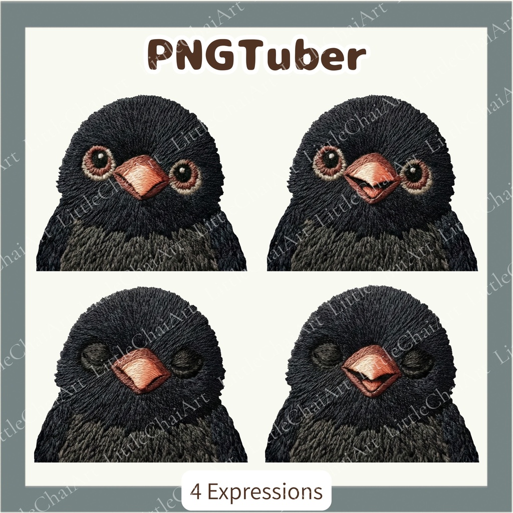 刺繍風 カラス PNGtuber素材 - 4表情セット / Embroidery Crow PNGTuber