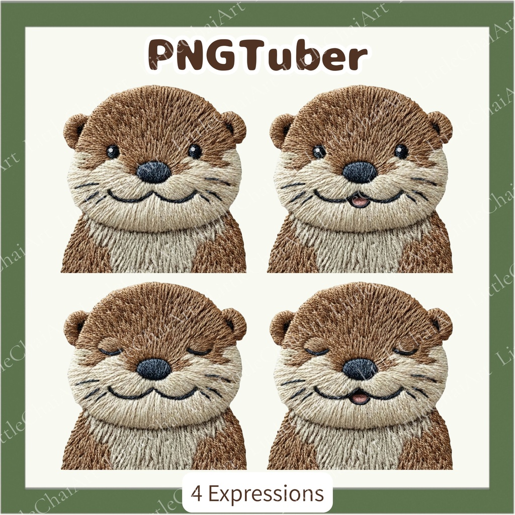 刺繍風 カワウソ PNGtuber素材 - 4表情セット / Embroidery Otter PNGTuber