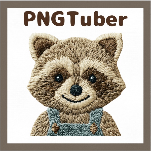 Veadotube対応 刺繍風 アライグマ PNGtuber素材 - 4表情セット / Embroidery Raccoon PNGTuber