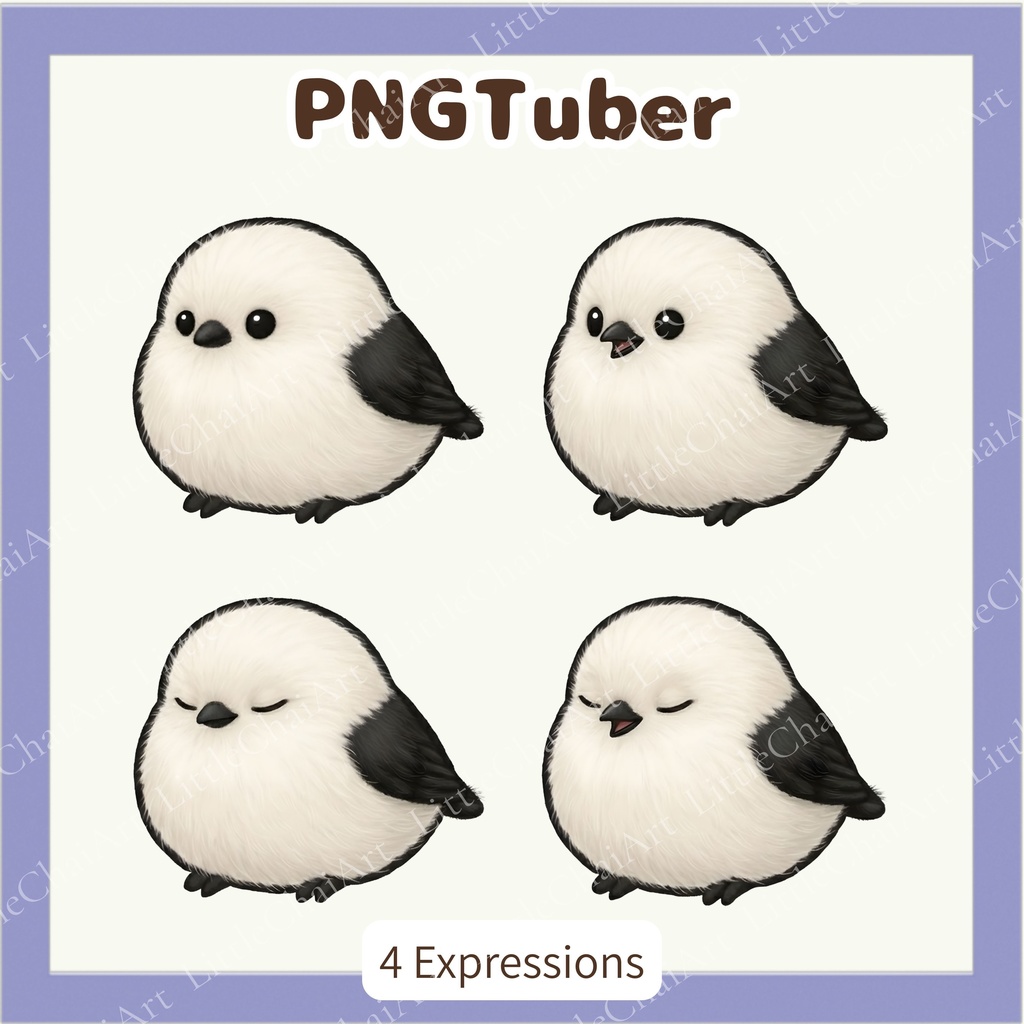 ぬいぐるみ風 シマエナガ PNGtuber素材 - 4表情セット / Plushie Shimaenaga PNGTuber