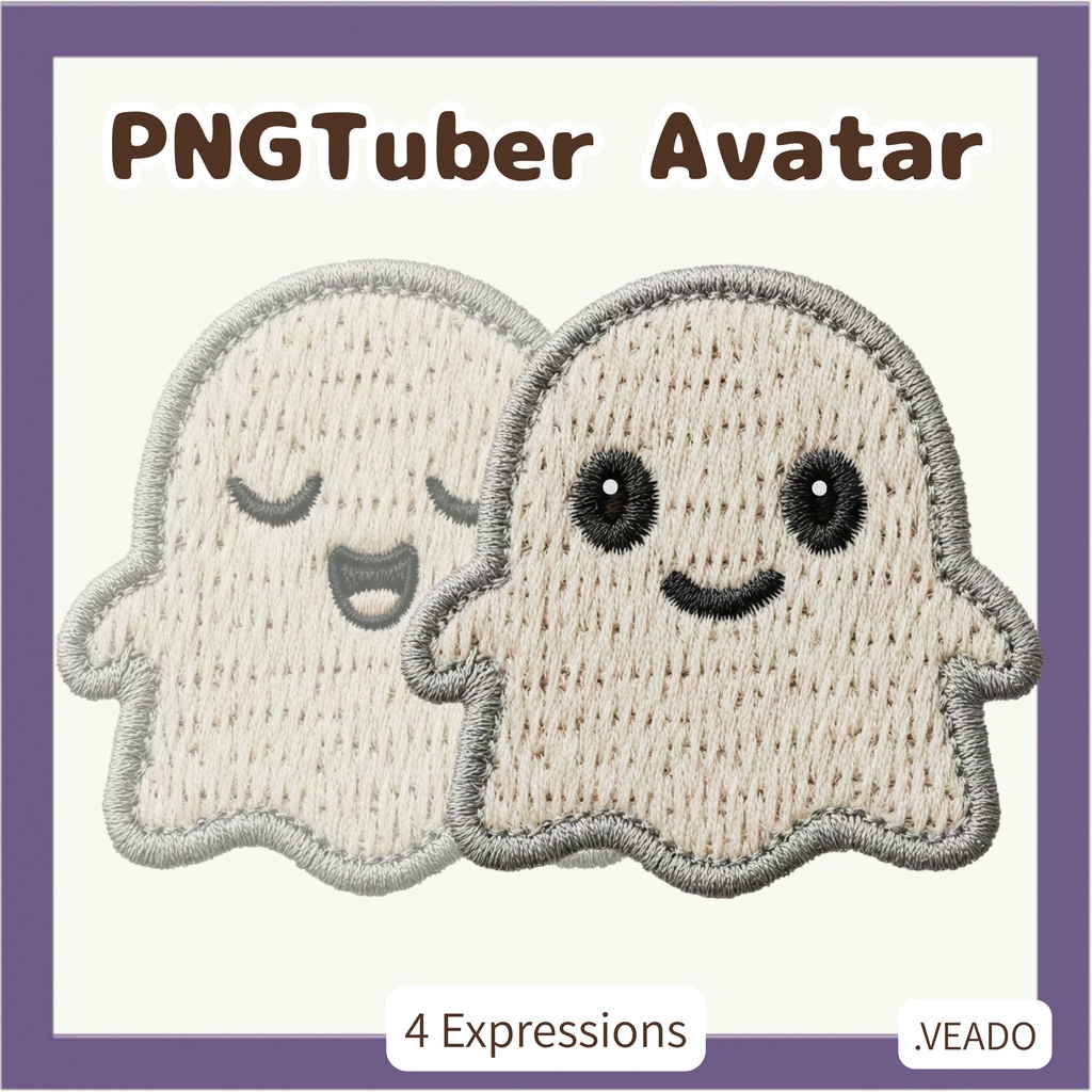 刺繍風 おばけ PNGtuber素材 - 4表情セット / Embroidery Ghost PNGTuber