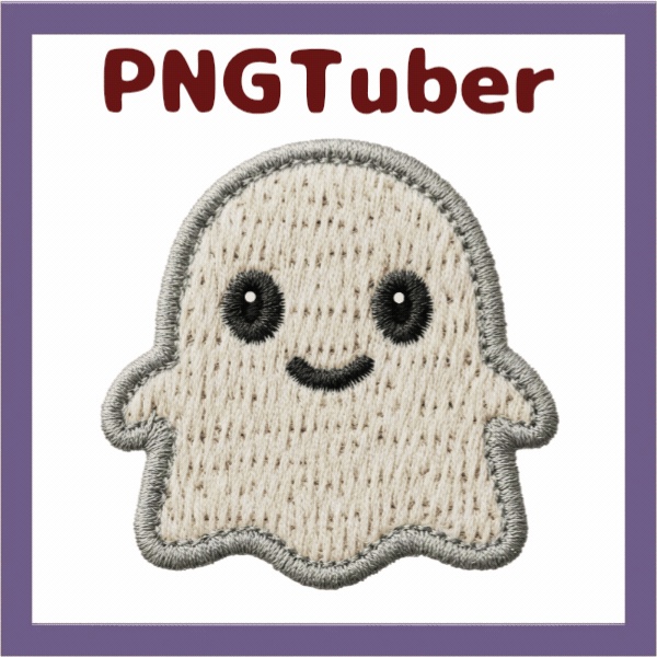 Veadotube対応 刺繍風 おばけ PNGtuber素材 - 4表情セット / Embroidery Ghost PNGTuber