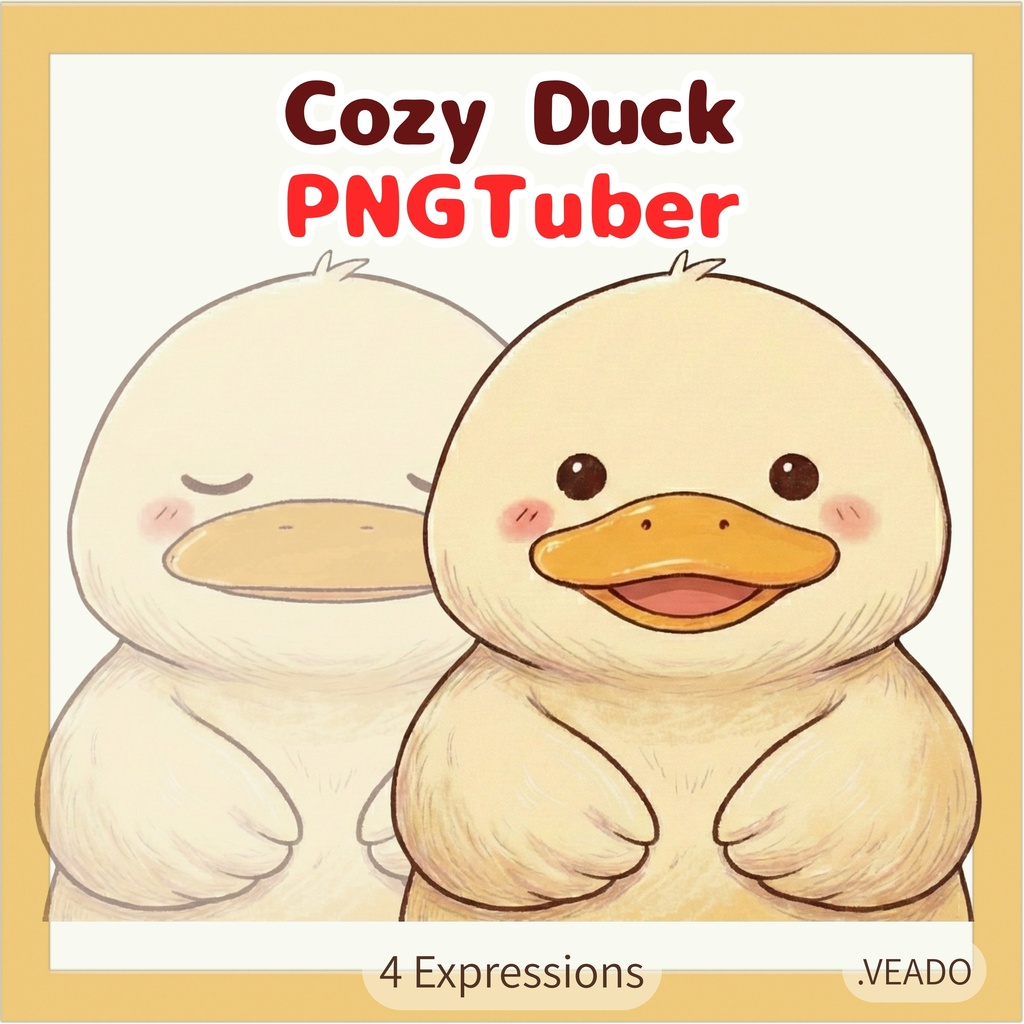 Veadotube対応 ゆるかわ アヒル PNGtuber素材 - 4表情セット / Soft & Cute Duck PNGTuber