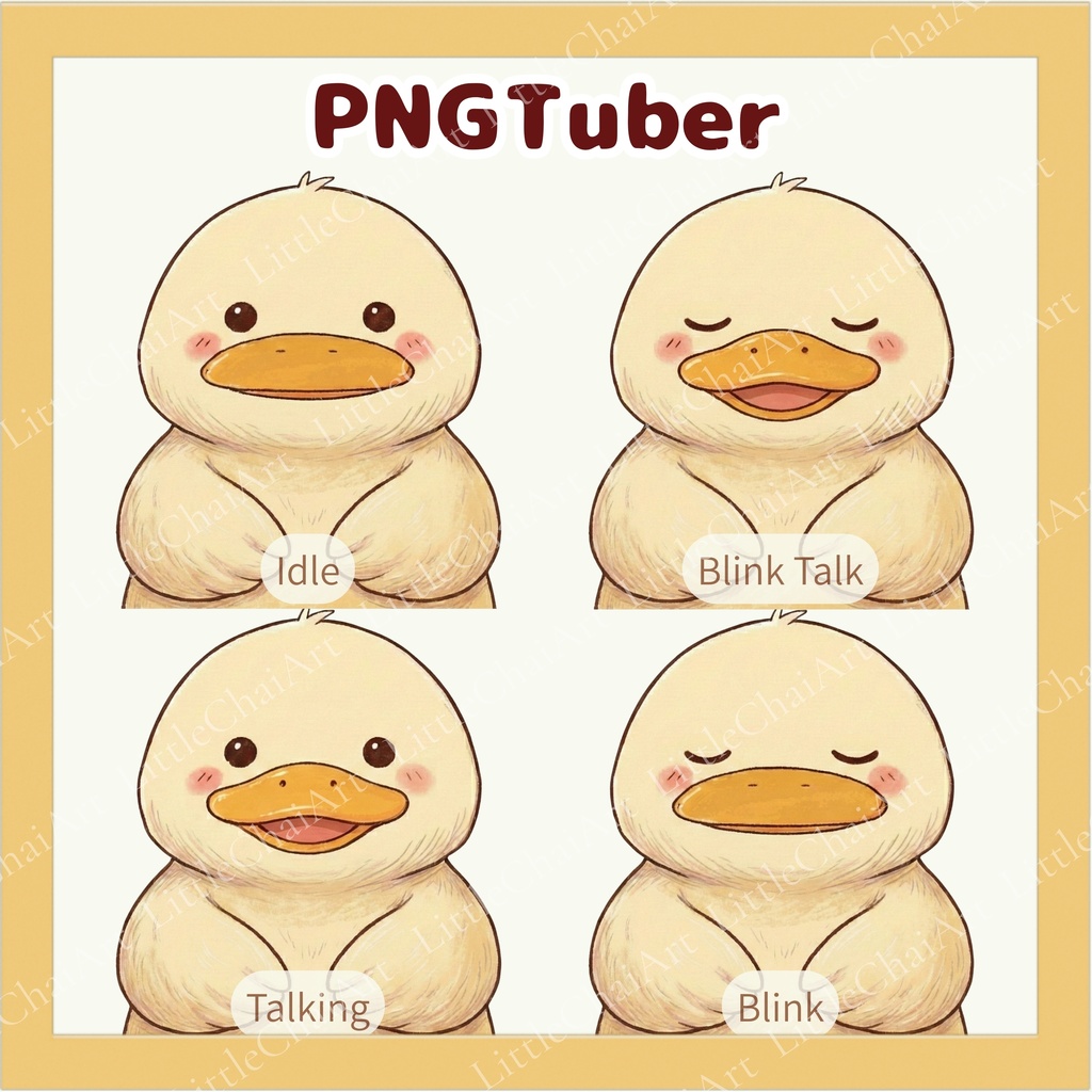 Veadotube対応 ゆるかわ アヒル PNGtuber素材 - 4表情セット / Soft & Cute Duck PNGTuber